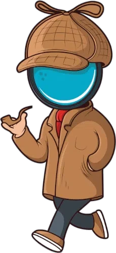Digital Marketing Inspector mascot, a detective with a magnifying-glass face